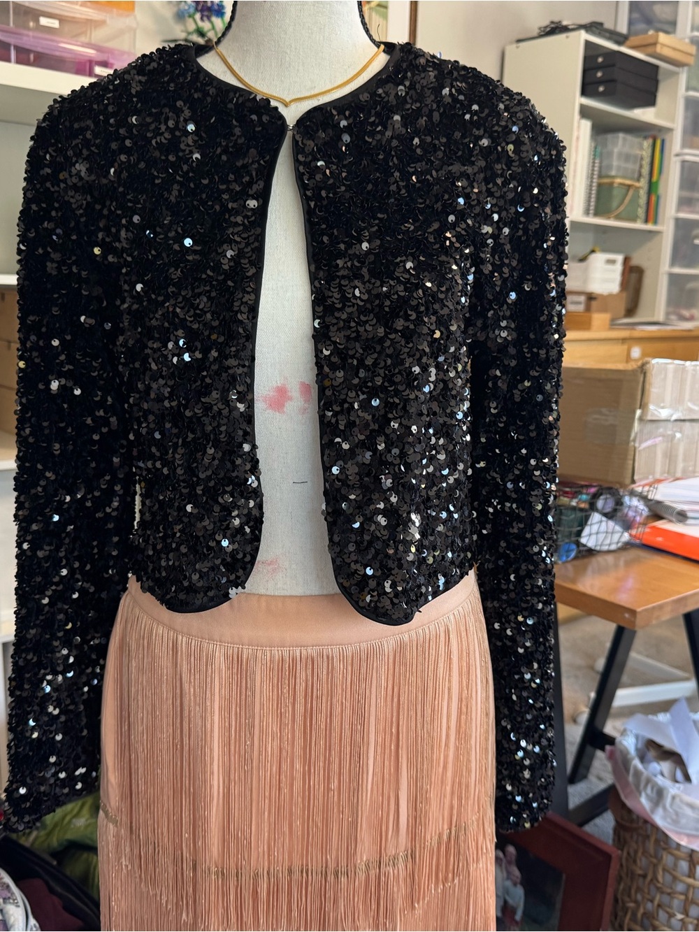 House of Harlow 1960 Black Sequin Cropped Blazer
